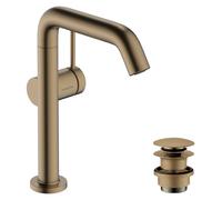 hansgrohe Tecturis S Fine - Bathroom Sink Water tap with Push-Open Waste, Energy-Saving (CoolStart), Swivel spout, Bathroom Mixer tap, spout 210mm, Water-Saving (EcoSmart+), Brushed Bronze, 73360140