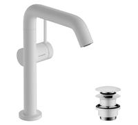 hansgrohe Tecturis S Fine - Bathroom Sink Water tap with Push-Open Waste, Energy-Saving (CoolStart), Swivel spout, Bathroom Mixer tap with spout 210mm, Water-Saving (EcoSmart+), matt White, 73360700