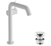 hansgrohe Tecturis S Fine - Bathroom Sink Water tap with Push-Open Waste, Energy-Saving (CoolStart), Swivel spout, Bathroom Mixer tap with spout 240mm, Water-Saving (EcoSmart+), matt White, 73370700