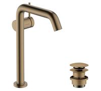 hansgrohe Tecturis S Fine - Bathroom Sink Water tap with Push-Open Waste, Energy-Saving (CoolStart), Swivel spout, Bathroom Mixer tap, spout 240mm, Water-Saving (EcoSmart+), Brushed Bronze, 73370140