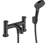 hansgrohe Vernis Blend 2-hole rim mounted bath mixer with diverter valve and Vernis Blend hand shower Vario, matt black, 71461670