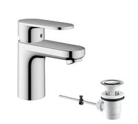 hansgrohe Vernis Blend - bathroom tap with pop-up waste set, bathroom sink tap with spout height 70 mm, basin mixer tap water-saving (EcoSmart), chrome, 71550000