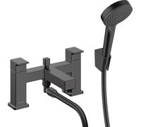 hansgrohe Vernis Shape 2-Hole Rim Mounted Bath Mixer with Diverter Valve and Vernis Blend Hand Shower Vario, matt Black, 71462670
