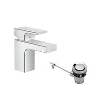 hansgrohe Vernis Shape - bathroom tap with metal pop-up waste set, bathroom sink tap with spout height 71 mm, basin mixer tap water-saving (EcoSmart), chrome, 71566000
