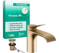 hansgrohe Vivenis Bathroom Sink Tap with Pop-Up Waste Set, Brushed Bronze | spout height 80 mm, full water jet (AirPower), max. 5 l/min, 75010140