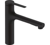 hansgrohe Zesis M33 - Kitchen tap with Metal Pull-Out Spray, 2 Sprays, Kitchen Mixer Sink tap with spout Height 160mm, Kitchen tap Mixer with Swivel spout, matt Black, 74822670