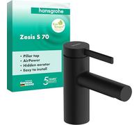 Small Basin Taps Hansgrohe Zesis S 70, lever handle, for cold water or pre-adjusted water, without waste set Black Mat 74713670