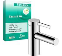 hansgrohe Zesis S - Bathroom tap for Cold Water Without Waste, Pillar tap with spout Height 74 mm, Basin Mixer tap Water-Saving (EcoSmart+), Chrome, 74713000