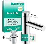 Single Hole Mixer Tap Hansgrohe Zesis S 100, CoolStart, pop-up waste-set Chrome 74720000