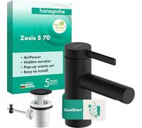 Single Hole Mixer Tap Hansgrohe Zesis S 70, CoolStart, pop-up waste-set Black Mat 74710670