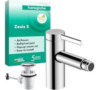 hansgrohe Zesis S - Bidet tap with pop-up Waste Set, Single Lever Bidet Mixer Water-Saving (EcoSmart) with spout Height 83 mm, Chrome, 74200000