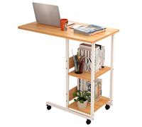 HANSHAN Side Table Bedside Table On Wheels with 2 Tier Shelves and Rolling Casters, Eco-Friendly Sofa Overbed Table for Bedroom Living Room Tablet Holder (Color : Wood)