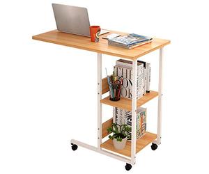 HANSHAN Side Table Bedside Table On Wheels with 2 Tier Shelves and Rolling Casters, Eco-Friendly Sofa Overbed Table for Bedroom Living Room Tablet Holder (Color : Wood)