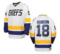 Hanson Brothers Hockey Jersey 16 Charlestown Chiefs 17 Jeff Slap Shot 18 Movie Hockey Jersey Blue White S-3XL, 18 Hanson White, XL