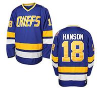 Hanson Brothers Hockey Jersey 16 Charlestown Chiefs 17 Jeff Slap Shot 18 Movie Hockey Jersey Blue White S-3XL, 18 Hanson Blue, Medium