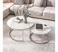 Hanson Coffee Tables - Set of 2 - Round - Italy White Sintered Stone and Chrome