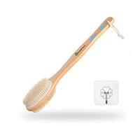 Hanstock Back Scrubber, 43cm Long Wooden Double-Sided Shower Body Brush with Soft and Stiff Bristles for Exfoliating Skin