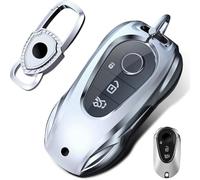 HANSTRONG GEAR Key Fob Case Cover Protection Metal Silver with Shield Keychain Compatible for Mercedes-Benz EQS450 EQE350 S580 C300 C-Class S-Class G-Class E-Class (C Style)