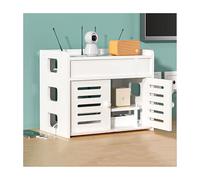 HANSULAN 2 Layer WiFi Router Storage Box Wooden Router Shelf With With Cabinet Door, Desktop WiFi Router Storage Box Decorative Power Strip Cable Management Hider Box-B
