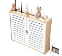 HANSULAN Extra Large WiFi Router Storage Box Wooden Router Shelf With With Cabinet Door, 2 Layer Wall-Mounted TV Set-top Box Decorative Power Strip Cable Management Hider Box -47X10X43CM