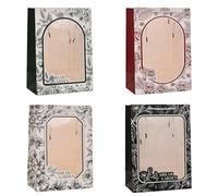 HANSWARE 4 Pack Premium White Valentine Gift Bags with Clear Window for Women - Romantic Gift Bags for Bridal Shower, Wedding Favors & Valentine’s Day, Holds Flowers & Stuffed Animals