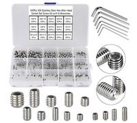 HanTof 346Pcs Metric M2.5/M3/M4/M5/M6/M8 304 Stainless Steel Allen Head Socket Hex Grub Screw Set, 6 Hex Wrenches, Cup-Point