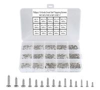 HanTof 750pcs Silver Tiny Screws for Electronics, M1, M1.2, M1.4, M1.5, M1.7 Very Small Phillips Pan Head Self Tapping Screws, Micro Wood Screws, Mini Electronic Screws Assortment Kit-Carbon Steel