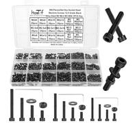 HanTof 900 Pcs Hex Socket Head Cap Screws Assortment Kit, Small M2 M2.5 M3 Bolts and Nuts Washers Set, Internal Hex Drive Allen Head Machine Screws, Grade 12.9 Alloy Steel Black, Come with Hex Wrench