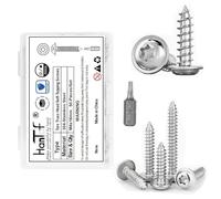 HanTof Torx Pan Head with Washer Self-Tapping Screws, M4x12 mm Star Drive Sheet Metal Screws, 304 Stainless Steel Wood Screws with Storage Box and 1 Pc T20 Drill Bit.(Pack of 50)