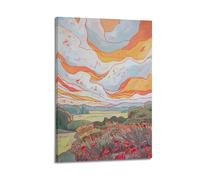 HANTOTN Abstract Landscape with Dynamic Clouds And Floral Foreground Artistic Wall Mural Modern Hanging Decor Poster12x18inch(30x45cm)