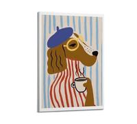 HANTOTN Dog in A Stylish Outfit Holding A Coffee Cup Artistic Wall Mural Modern Hanging Decor Poster12x18inch(30x45cm)