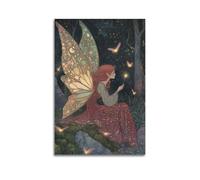 HANTOTN Fairy with Sparkling Wings in Enchanted Night Forest Artistic Wall Mural Modern Hanging Decor Poster12x18inch(30x45cm)