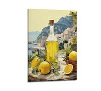 HANTOTN Mediterranean Lemon And Olive Oil Coastal Still Life Artistic Wall Mural Modern Hanging Decor Poster12x18inch(30x45cm)