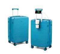 HanTrip Travel Luggage with Cup Holder Phone Holder Charger Built in Lightweight Suitcases, Caribbean Blue, Expandable 24 Inch