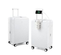 HanTrip Travel Luggage with Cup Holder Phone Holder Charger Built in Lightweight Suitcases, White, Expandable 24 Inch