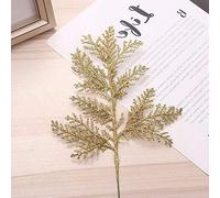 HANTURE 12pcs Artificial Christmas Leaves Picks Gold Glitter Pine Needles Branches DIY Accessories Simulated Fern Leaf Christmas Floral Picks for Xmas Tree Wreath Wedding Decoration