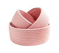 HANTURE 3Pcs Cotton Rope Storage Baskets Small Pink Woven Organizer Bins for Desktop Decorative Round Cotton Rope Basket Trays for Entryway Jewelry Toys Keys Storage