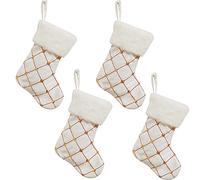 HANTURE Christmas Stockings 4 Pack for Family 9 Inch Mini Embroidery Gold Sequins Christmas Stockings White Luxury Faux Fur Xmas Stocking for Xmas Tree Holiday Party Decoration