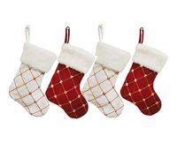 HANTURE Christmas Stockings 4 Pack for Family 9 Inch Mini Embroidery Gold Sequins Christmas Stockings White Luxury Faux Fur Xmas Stocking for Xmas Tree Holiday Party Decoration