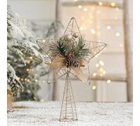 HANTURE Christmas Tree Topper Star Metal Glitter Star Tree Topper with Red Berries and Pine Branches Rustic Natural Treetop Ornaments for Home Shop Holiday tree Decor1