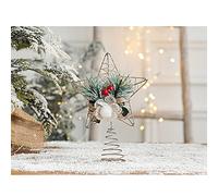 HANTURE Christmas Tree Topper Star Metal Glitter Star Tree Topper with Red Berries and Pine Branches Rustic Natural Treetop Ornaments for Home Shop Holiday tree Decor