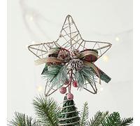 HANTURE Christmas Tree Topper Star Metal Glitter Star Tree Topper with Red Berries and Pine Branches Rustic Natural Treetop Ornaments for Home Shop Holiday tree Decor