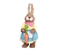 HANTURE Easter Simulation Straw Bunny Rabbit Ornament 17.7Inch Straw Woven Standing Bunny Figurine Holding Carrot Farmhouse Artificial Animal Statue for Easter Garden Home Decor, Yellow