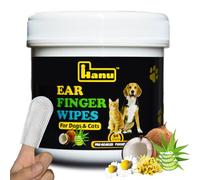Hanu Ear Finger Wipes for Dogs & Cats Gently Remove Dirt, Wax & Debris - Relieve Ear Itching & Discomfort, Sooths & Deodorizes - All Natural Ingredients - Vet Recommended - 50 Count