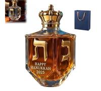 Hanukkah 2025 Dreidel Whiskey Bottle, Hanukkah Dreidel Whiskey Bottle, Judaica Glass Liquor Decanter with Golden Hebrew Letters, Crown Cap, Holiday Home Bar Centerpiece (1PCS)