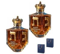 Hanukkah 2025 Dreidel Whiskey Bottle, Hanukkah Dreidel Whiskey Bottle, Judaica Glass Liquor Decanter with Golden Hebrew Letters, Crown Cap, Holiday Home Bar Centerpiece (2PCS)