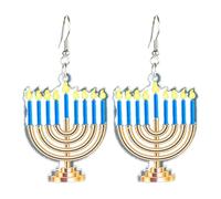 Hanukkah Acrylic Earrings Menorah Dreidel Star Drop Dangle Earrings for Women, Acrylic, No Gemstone