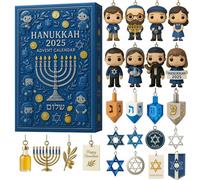 Hanukkah Advent Calendar 2025, 24-Day Christmas Countdown Calendar with 24 Handmade Hanukkah Miniature Collect Funny Cute 2D Ornaments for Kids Fans Friends Christmas Surprise Gift