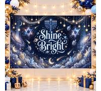 Hanukkah Celestial Menorah Theme Backdrop Banner 83x59 Inch | Star Of David, Photography Backdrop, Dreidel Motifs, Celestial Night Skyline, Festive Party Decor, Holiday Event Backdrop