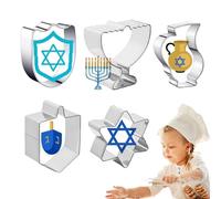 Hanukkah Cookie - 5 Stainless Steel Hanukkah Cookie Mould Tools Menorahs, Dreidels and Stars of David Cookie Fondant Cutting Clay Cutter